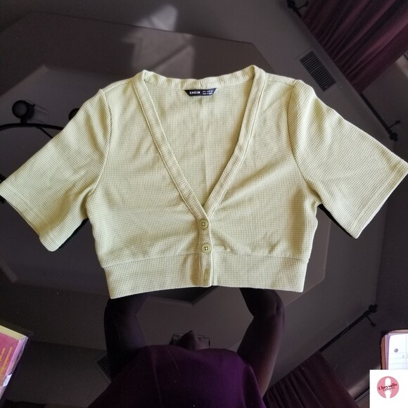 SHIEN Light Green Waffle short & crop top - Picture 1 of 6